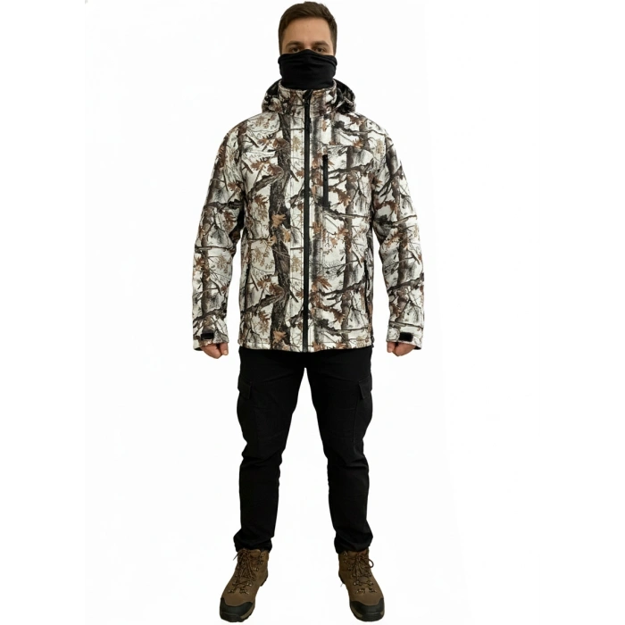 BEYAZ ORMAN SHELL MONT AVCI SAZ KAR DESEN ÇİFT KAT POLARLI