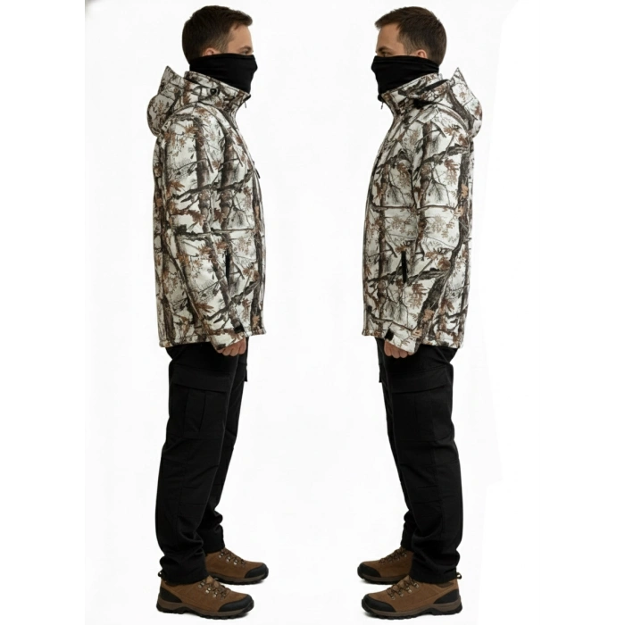 BEYAZ ORMAN SHELL MONT AVCI SAZ KAR DESEN ÇİFT KAT POLARLI