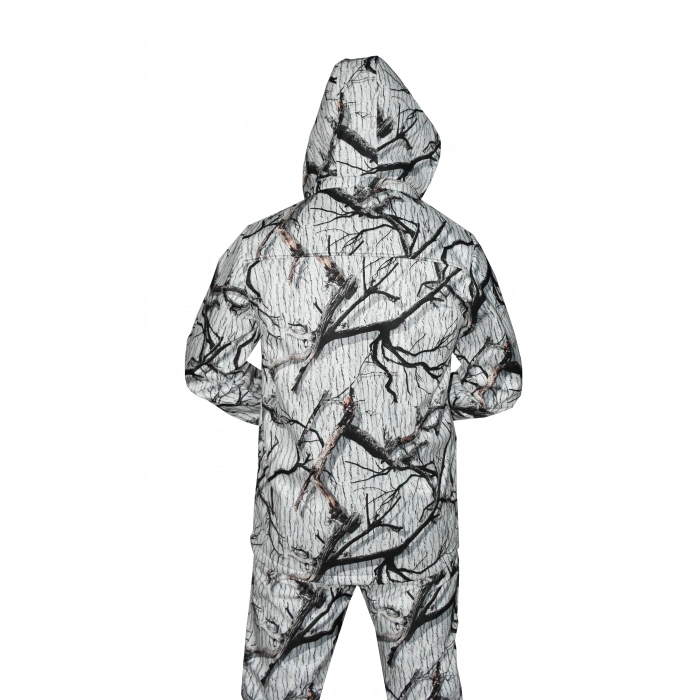 BEYAZ SOFT SHELL MONT AVCI SAZ KAR DESEN ÇİFT KAT POLARLI