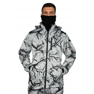 BEYAZ SOFT SHELL MONT AVCI SAZ KAR DESEN ÇİFT KAT POLARLI