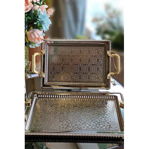 2li Dikdörtgen Model Lüx Paslanmaz Çelik Sunum Tepsisi