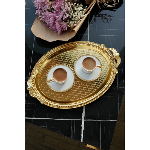 38X28 CM Çelik 1. Kalite Oval Gold Tepsi