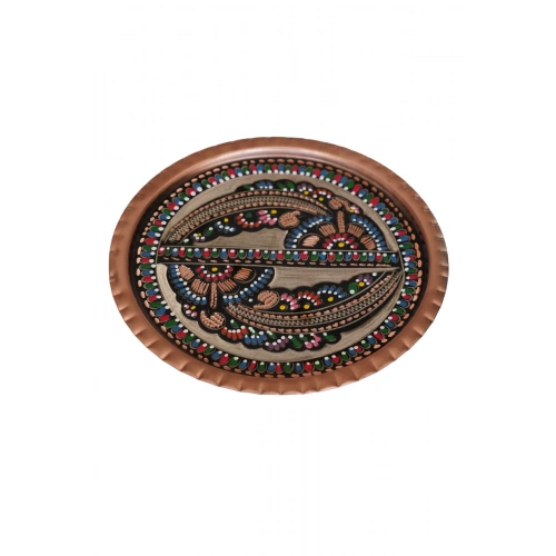 Erzincan El Işlemesi Yuvarlak Bakır Çay Kahve Tepsisi 24 cm