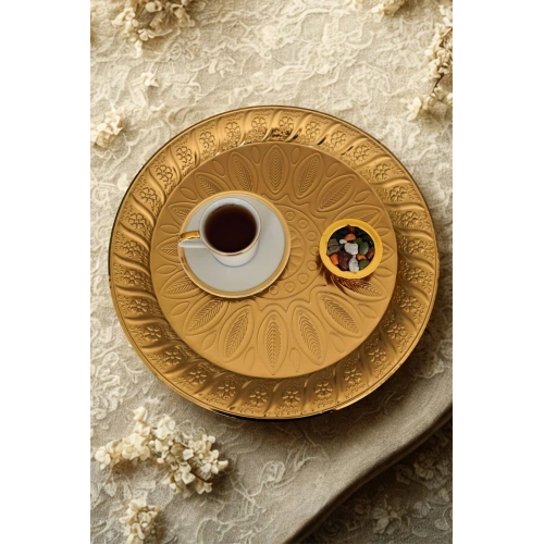 Antik Desenli Gol Yuvarlak Saç Tepsi 6 kişilik 35 cm