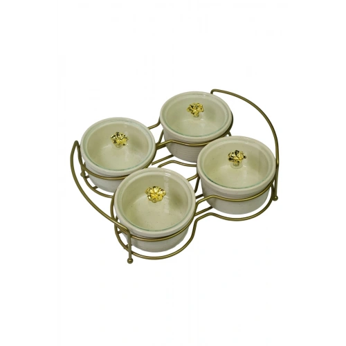 4 lü Yuvarlak Kapaklı Kahvaltı Sunumluğu Mat Gold Kaplama