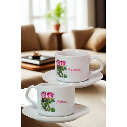 Aşkıma, Birtaneme Kişiye Özel Porselen Çift Kupa Seti – Sevgiliye Hediye – Baskılı Kahve Fincanı – Romantik Hediyelik