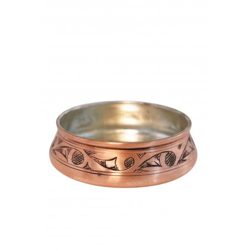 Bakır Çerezlik Oyma Nakış El İşlemeli Bakır Renk 10 cm