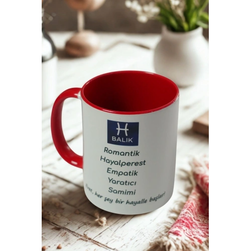 Balık Burcu Porselen Kupa – Burç Özellikli Kupa Bardak – Astroloji Temalı Kupa – Kişiye Özel Balık Burcu Hediyesi