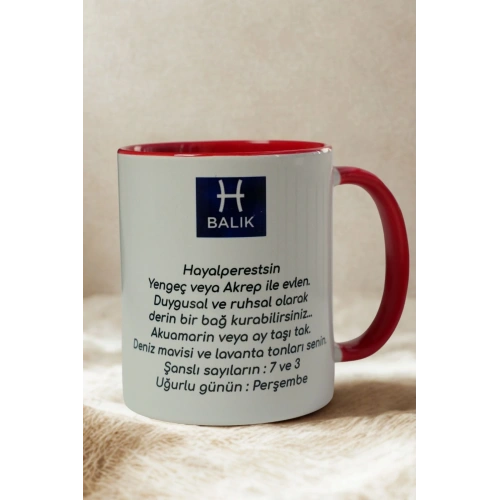 Balık Burcu Porselen Kupa – Astroloji ve Burç Temalı Kupa Bardak – Kişiye Özel Balık Burcu Hediyesi – Ruhsal ve Duygusal Balık Kupa