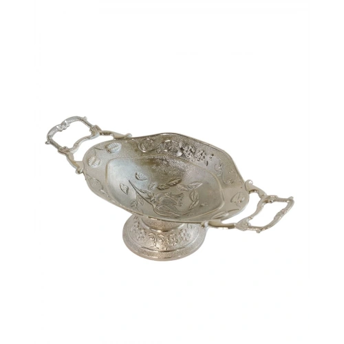 Lale Desenli Ayaklı Gümüş Şekerlik 27x14 cm