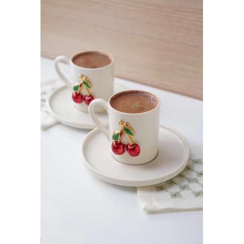 100 ml 2li Kirazlı Fincan Takımı Porselen 4 Parça