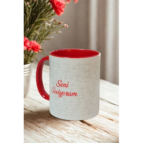 Seni Seviyorum Yazılı Porselen Kupa – Tüm Dillerde “Seni Seviyorum” Temalı Aşk Kupası