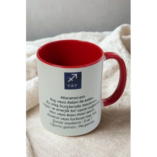 Yay Burcu Porselen Kupa – Astroloji ve Burç Temalı Kupa Bardak – Kişiye Özel Yay Burcu Hediyesi – Maceracı ve Özgür Ruhlu Kupa