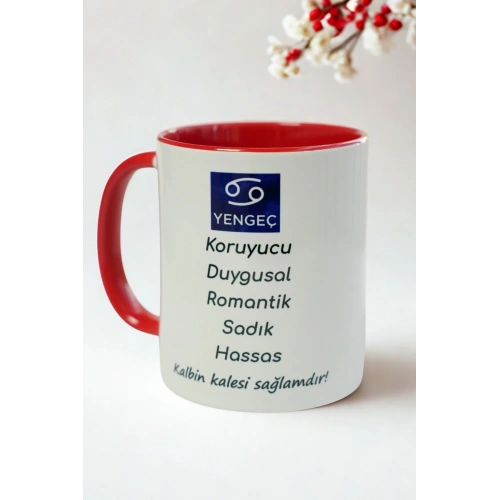 Yengeç Burcu Porselen Kupa – Astroloji ve Burç Temalı Kupa Bardak – Kişiye Özel Yengeç Burcu Hediyesi – Duygusal ve Romantik Kupa