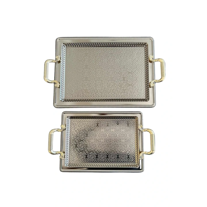 2li Dikdörtgen Model Lüx Paslanmaz Çelik Sunum Tepsisi