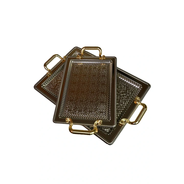 2li Dikdörtgen Model Lüx Paslanmaz Çelik Sunum Tepsisi