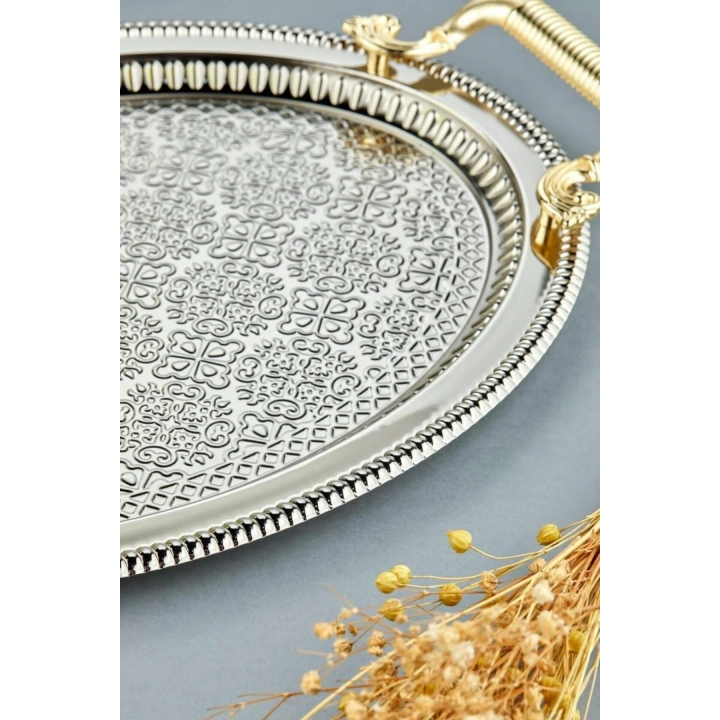 2li Oval Gümüş Model Lüx Paslanmaz Çelik Sunum Tepsisi