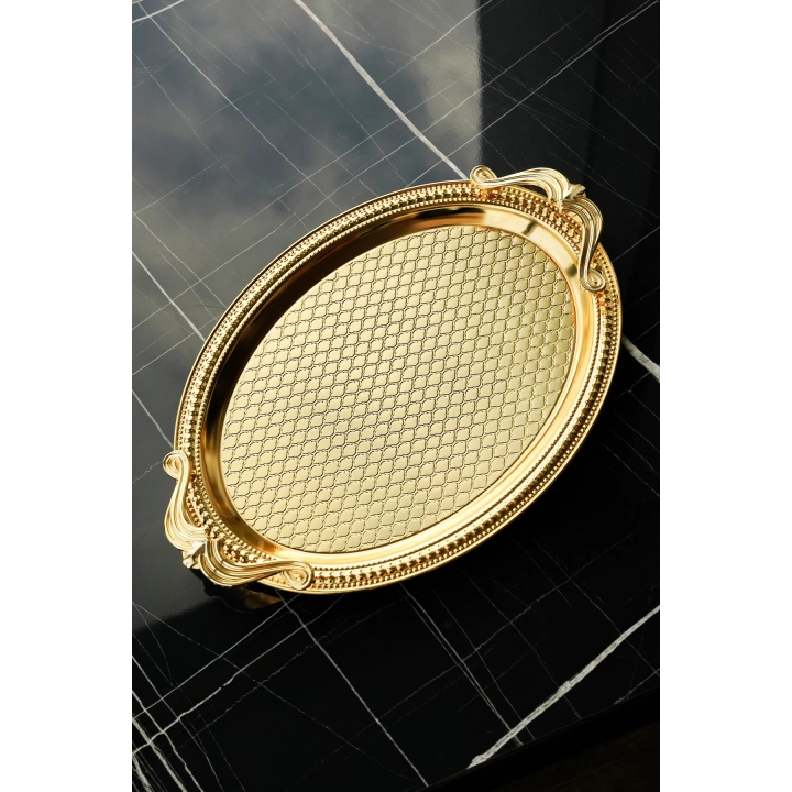 38X28 CM Çelik 1. Kalite Oval Gold Tepsi