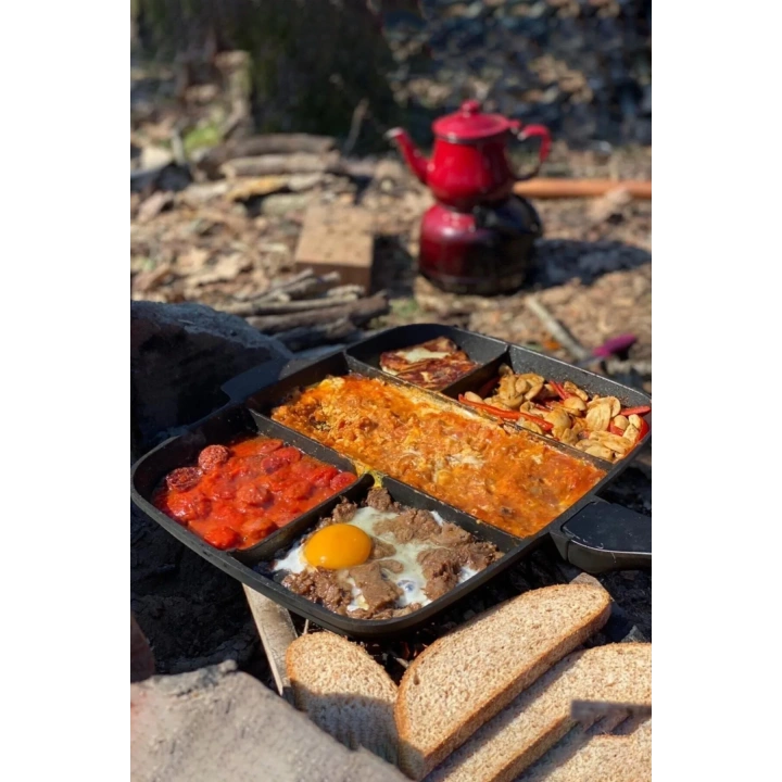 5 Gözlü Granit Bölmeli Döküm Tava Mutfakta Kampta