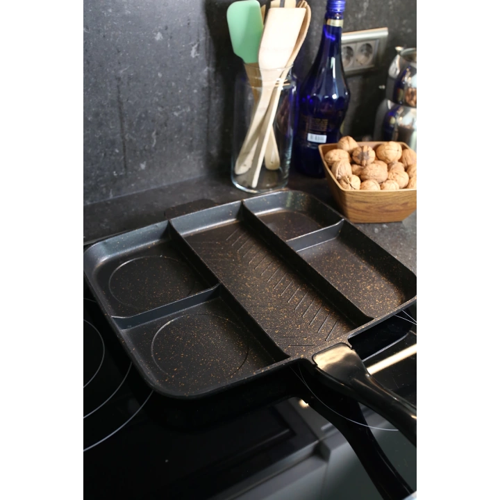 5 Gözlü Granit Bölmeli Döküm Tava Mutfakta Kampta