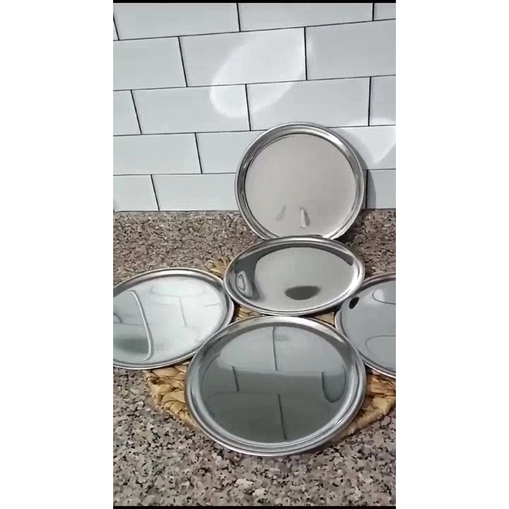 6lı Paslanmaz Çelik 21.cm Yuvarlak Çay, Kahve, Pasta Servis Tepsisi Dekoratif Sunum Tepsisi