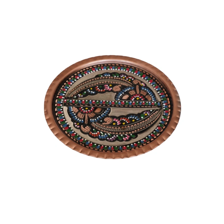 Erzincan El Işlemesi Yuvarlak Bakır Çay Kahve Tepsisi 24 cm