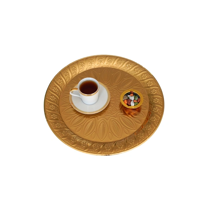 Antik Desenli Gol Yuvarlak Saç Tepsi 6 kişilik 35 cm