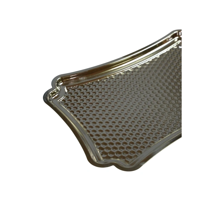 Çelik Servis Tepsisi, Parmak İzi Yapmaz, Gümüş Söz - Nişan Sunum Tepsisi 28x18 cm