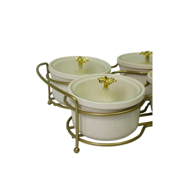 3 lü Yuvarlak Kapaklı Kahvaltı Sunumluğu Mat Gold Kaplama