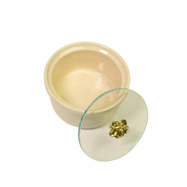 6lı Yuvarlak Kapaklı Kahvaltı Sunumluğu Mat Gold Kaplama