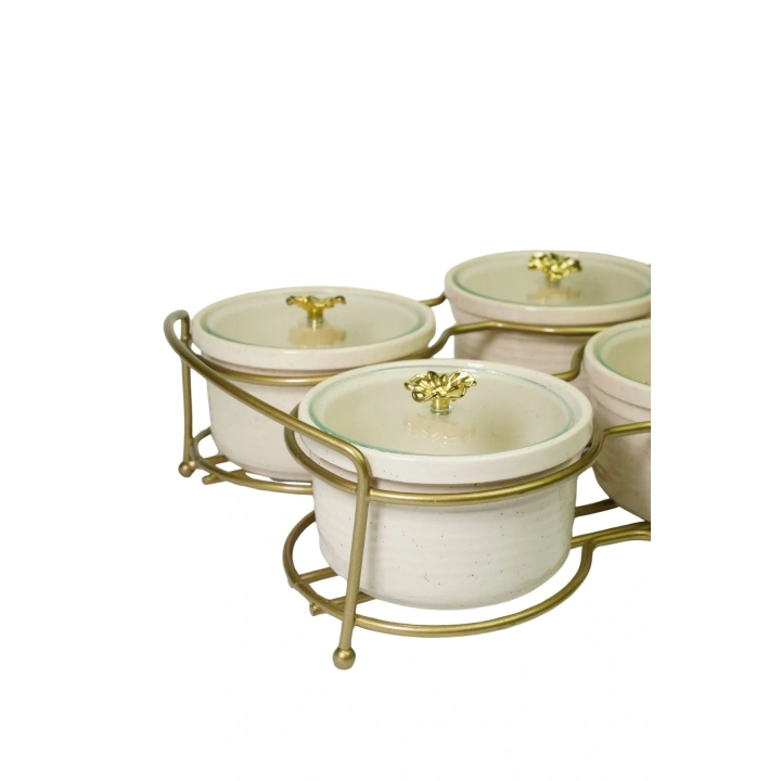 6lı Yuvarlak Kapaklı Kahvaltı Sunumluğu Mat Gold Kaplama