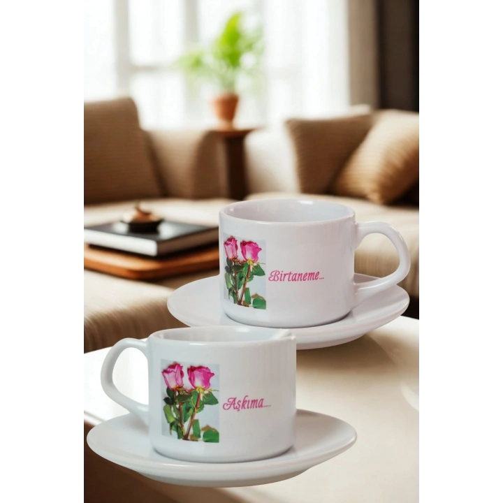 Aşkıma, Birtaneme Kişiye Özel Porselen Çift Kupa Seti – Sevgiliye Hediye – Baskılı Kahve Fincanı – Romantik Hediyelik