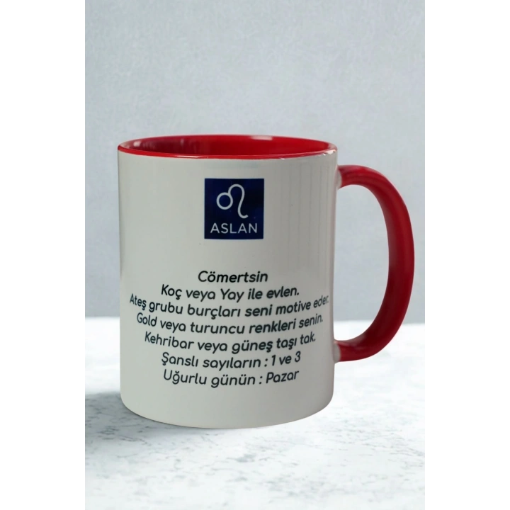 Aslan Burcu Porselen Kupa – Astroloji ve Burç Temalı Kupa Bardak – Kişiye Özel Aslan Burcu Hediyesİ