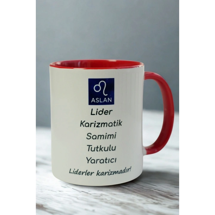 Aslan Burcu Porselen Kupa – Lider, Karizmatik, Tutkulu ve Yaratıcı Tasarım Kupa