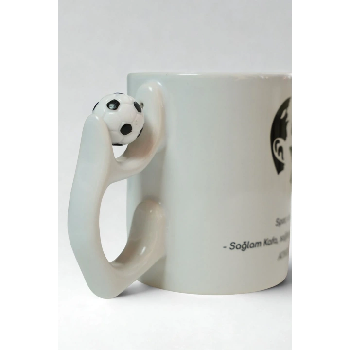 Atatürk Sözlü Futbol Topu Kulplu Porselen Kupa – Spor Ahlaktır Temalı Kahve Kupası