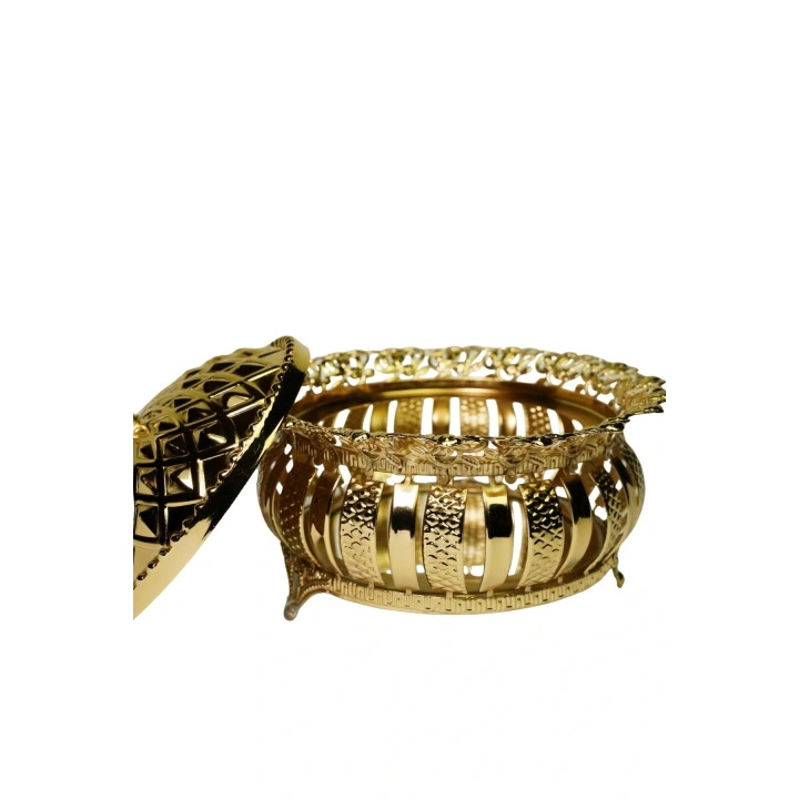 Aynalı Oval Şekerlik & İsteme Çikolatası & Lokumluk 15 cm Lüks Altın Kapaklı Kristal Topuzlu