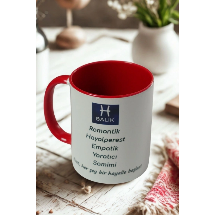 Balık Burcu Porselen Kupa – Burç Özellikli Kupa Bardak – Astroloji Temalı Kupa – Kişiye Özel Balık Burcu Hediyesi