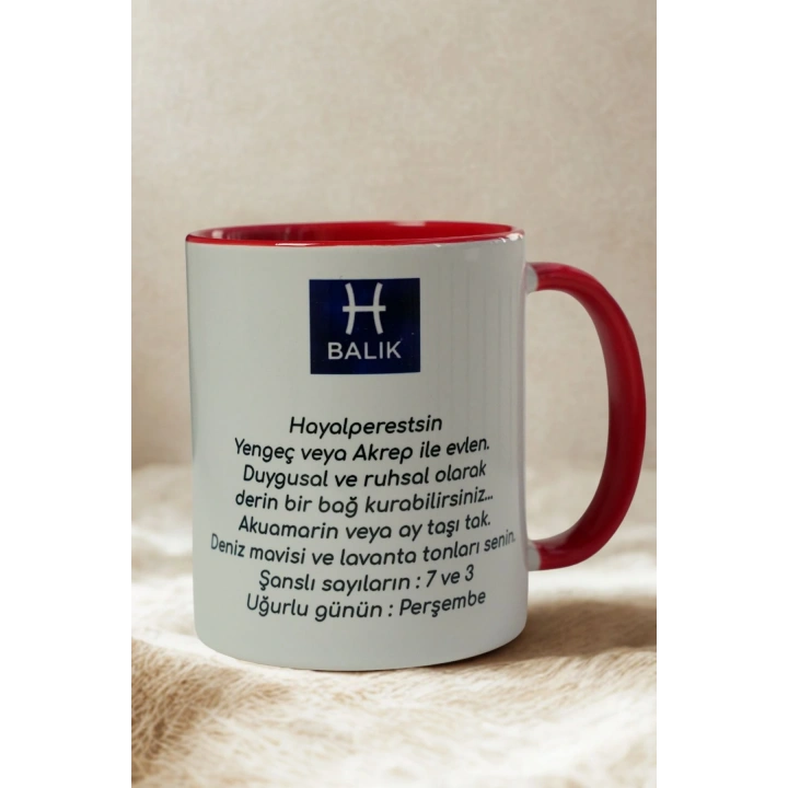 Balık Burcu Porselen Kupa – Astroloji ve Burç Temalı Kupa Bardak – Kişiye Özel Balık Burcu Hediyesi – Ruhsal ve Duygusal Balık Kupa