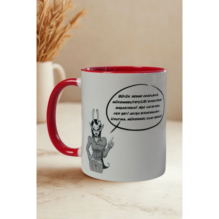 Başak Burcu Kupa Bardak | Burçlara Özel Porselen Kupa | Kırmızı İç Renkli Hediye Kupa | Astrolojik Tasarım Kahve Kupası