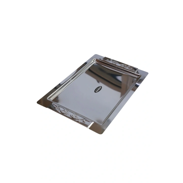 Çelik Çay Tepsisi Paslanmaz Parlak Metal Çay Servis Tepsisi