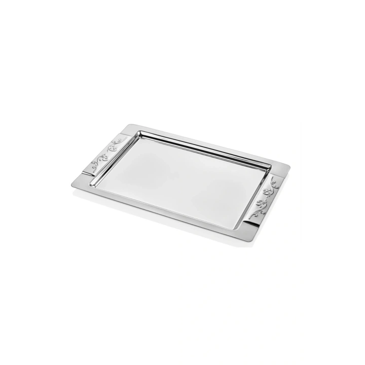 Çelik Çay Tepsisi Paslanmaz Parlak Metal Çay Servis Tepsisi