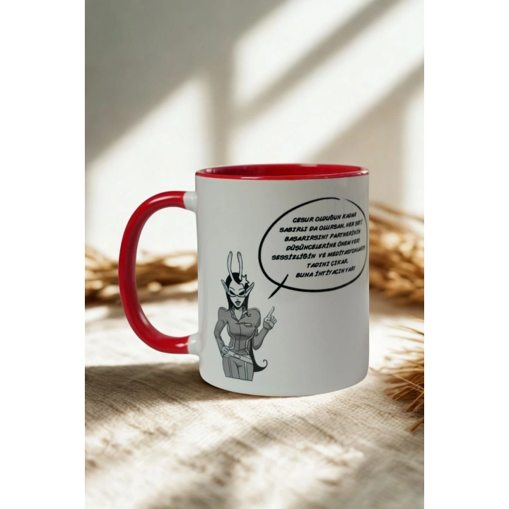 Koç Burcu Porselen Kupa – Burç Özellikli Kırmızı Kulplu Kahve Fincanı Hediye
