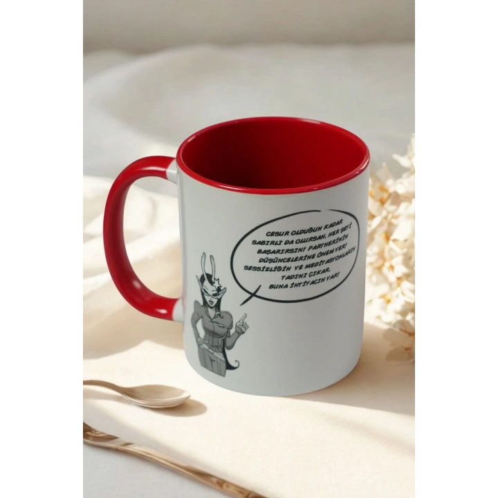 Koç Burcu Porselen Kupa – Burç Özellikli Kırmızı Kulplu Kahve Fincanı Hediye