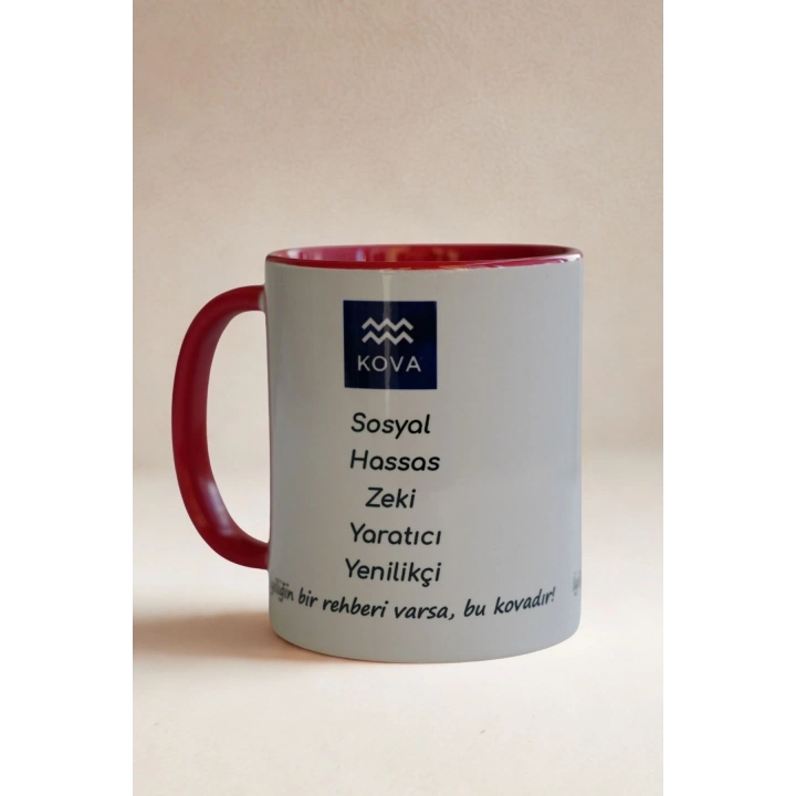 Kova Burcu Porselen Kupa – Astroloji ve Burç Temalı Kupa Bardak – Kişiye Özel Kova Burcu Hediyesi – Yaratıcı ve Zeki Kova Kupa