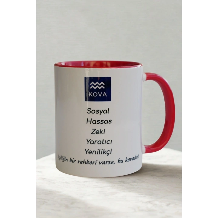 Kova Burcu Porselen Kupa – Astroloji ve Burç Temalı Kupa Bardak – Kişiye Özel Kova Burcu Hediyesi – Yaratıcı ve Zeki Kova Kupa