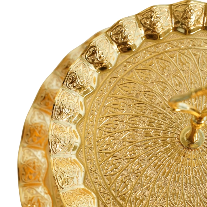 Otantik Yuvarlak Gold İki Katlı Sunumluk Kurabiyelik Pasta Tabak