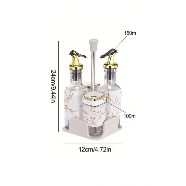 5 Parça Standlı Yağlık Sirkelik Biberlik Takımı Yağ Sirke Seti - Dönen Kapaklar, Sızdırmaz Tasarım, 2 Baharat Şişesi, 2 Yağdanlık