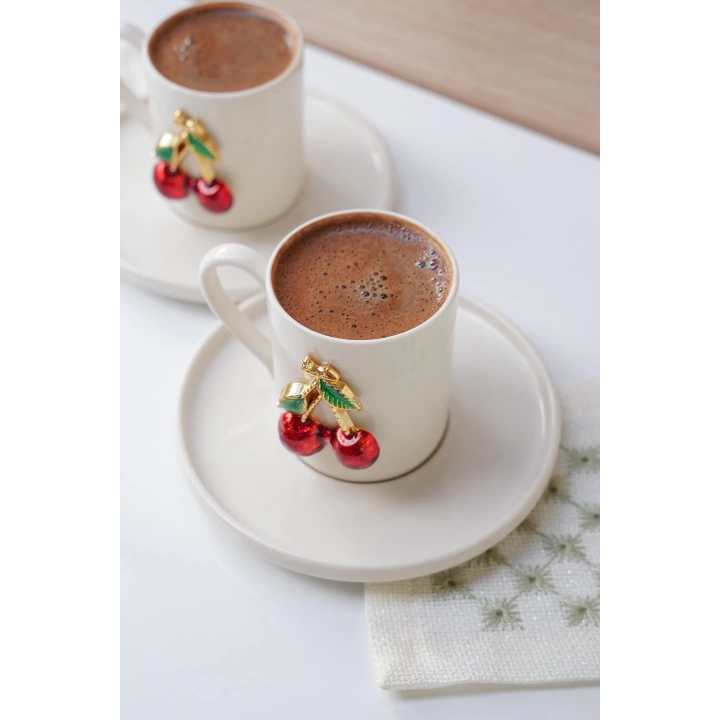 100 ml 2li Kirazlı Fincan Takımı Porselen 4 Parça