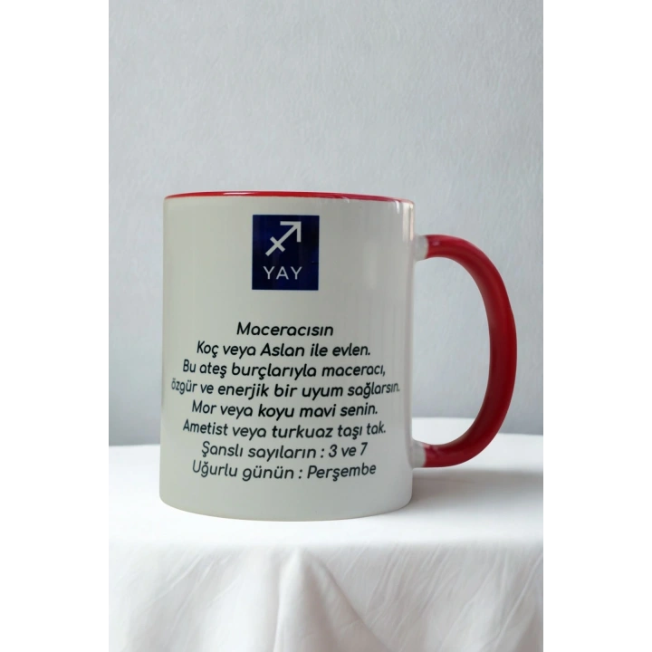 Yay Burcu Porselen Kupa – Astroloji ve Burç Temalı Kupa Bardak – Kişiye Özel Yay Burcu Hediyesi – Maceracı ve Özgür Ruhlu Kupa