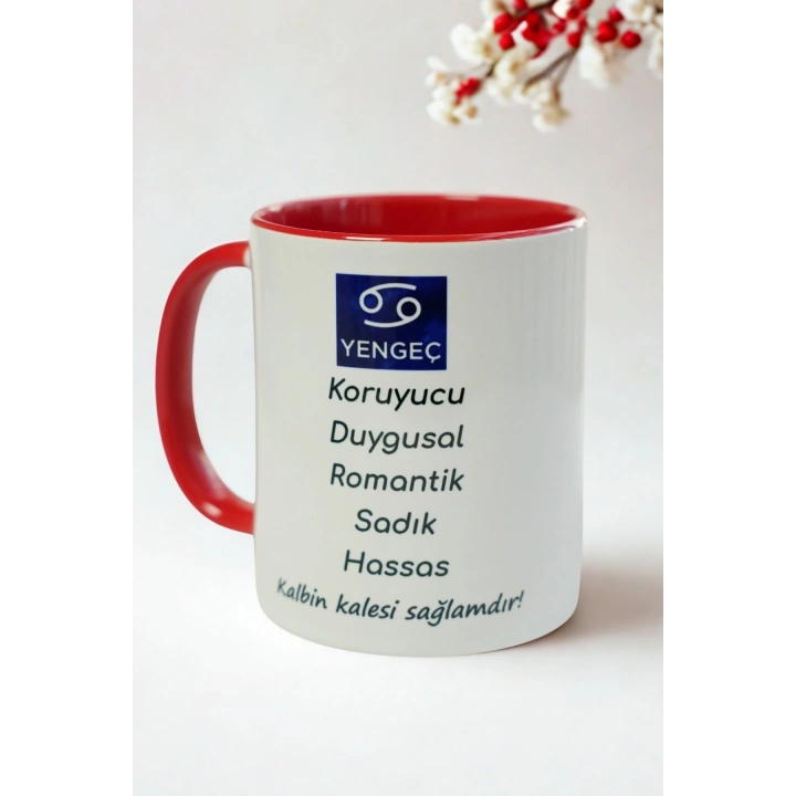 Yengeç Burcu Porselen Kupa – Astroloji ve Burç Temalı Kupa Bardak – Kişiye Özel Yengeç Burcu Hediyesi – Duygusal ve Romantik Kupa